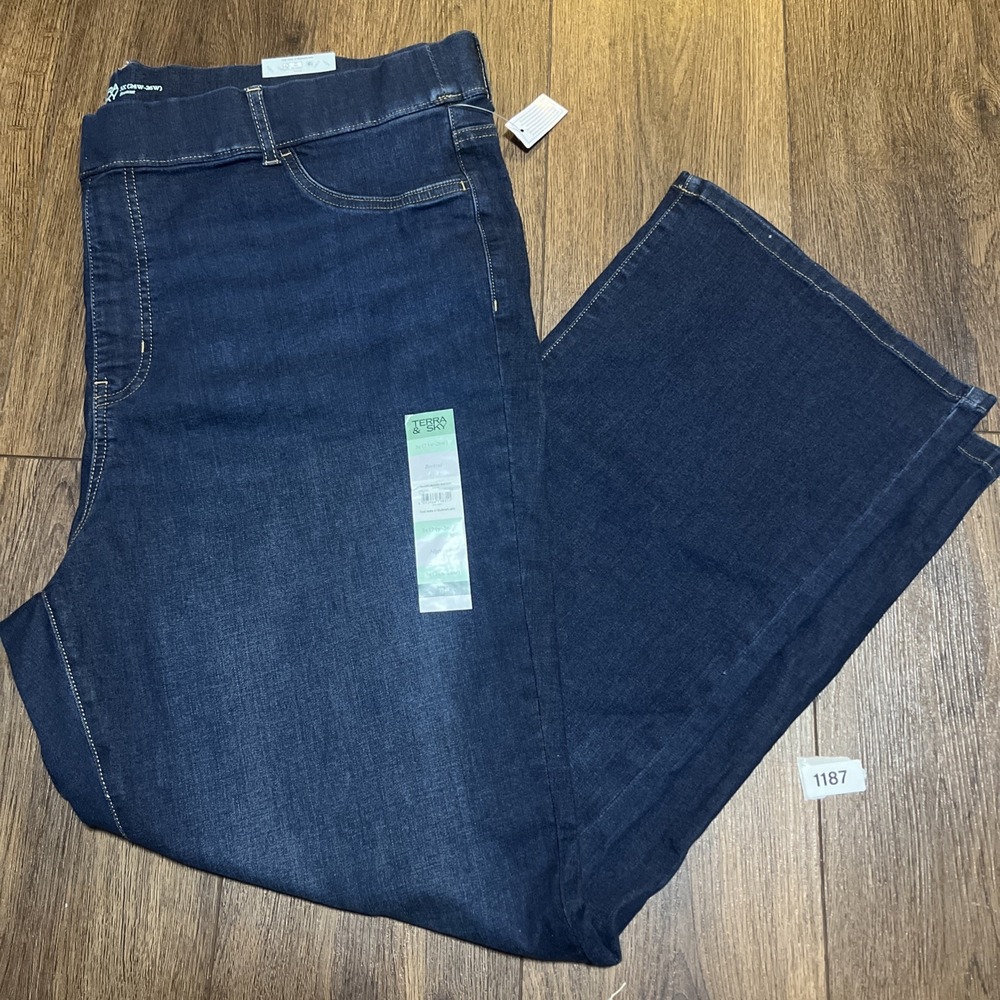 Terra & Sky Jegging Blue 3X (24w - 26w) Bootcut High Rise Plus Built-in